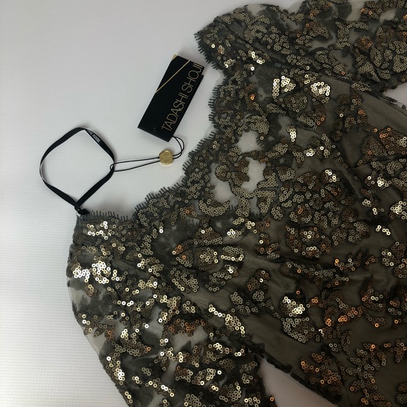 Tadashi Shoji Scalloped Sequin Lace Gown - Picture 5 of 7
